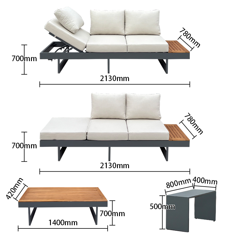 Teak Wood Aluminum Frame Garden Sofa