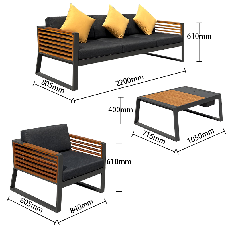 Black Outdoor Aluminum Sofa