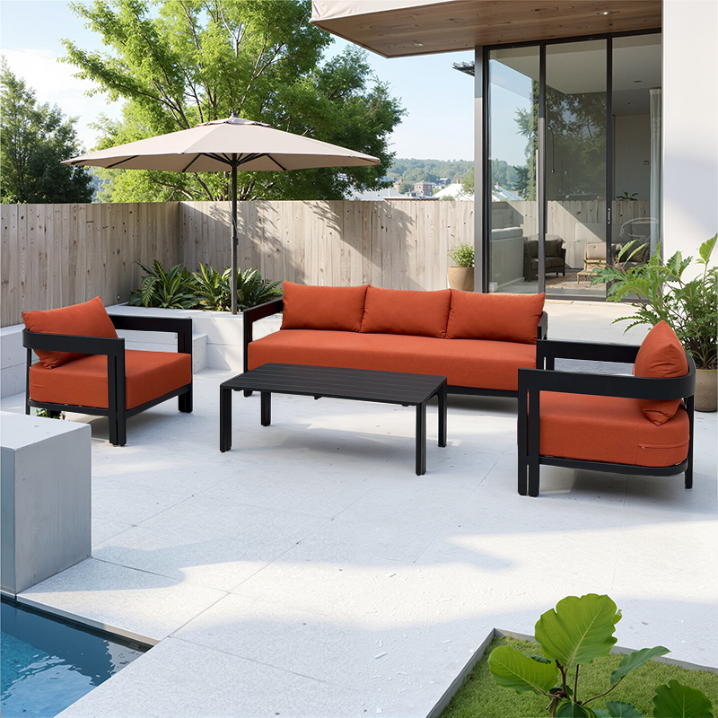 RH Red Fabric Aluminum Sofa