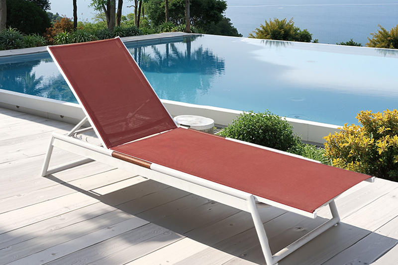 Red aluminium pool loungers