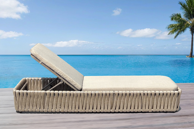 Outdoor furniture woven rope sun loungers