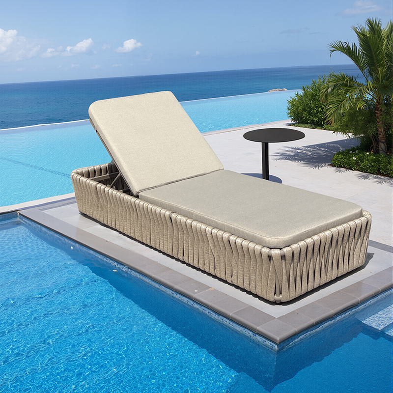Outdoor furniture woven rope sun loungers