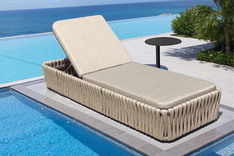 Outdoor furniture woven rope sun loungers