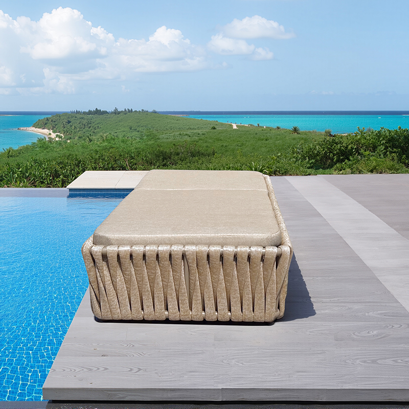 Outdoor furniture woven rope sun loungers